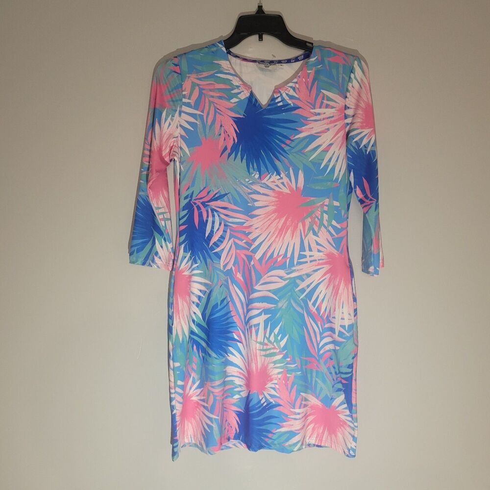 Banana Boat Medium Multicolor  3/4 Sleeve‎ UPF 50+ Split Neck Dress, Pockets
